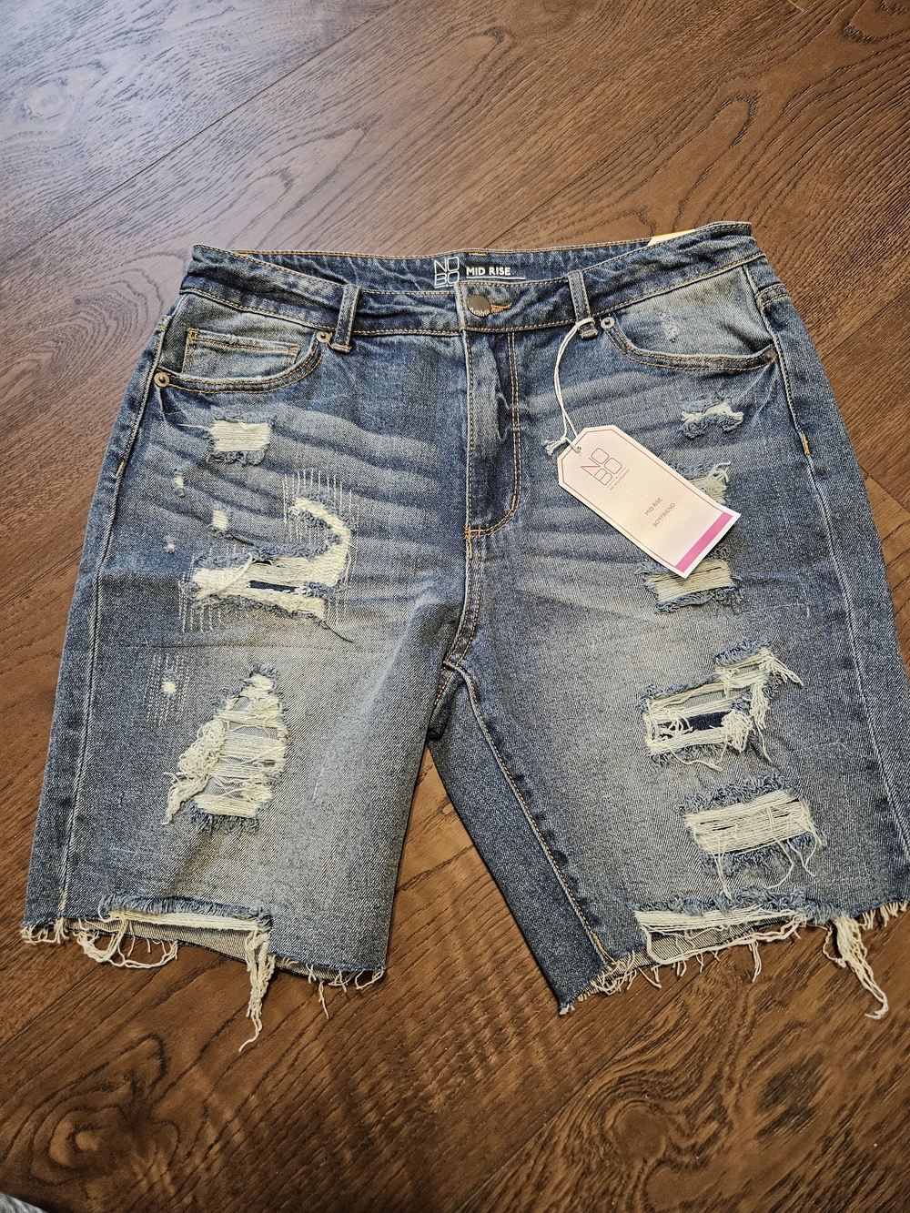 NOBO Mid Rise Denim Jeans in Blue with Gold Stitching
